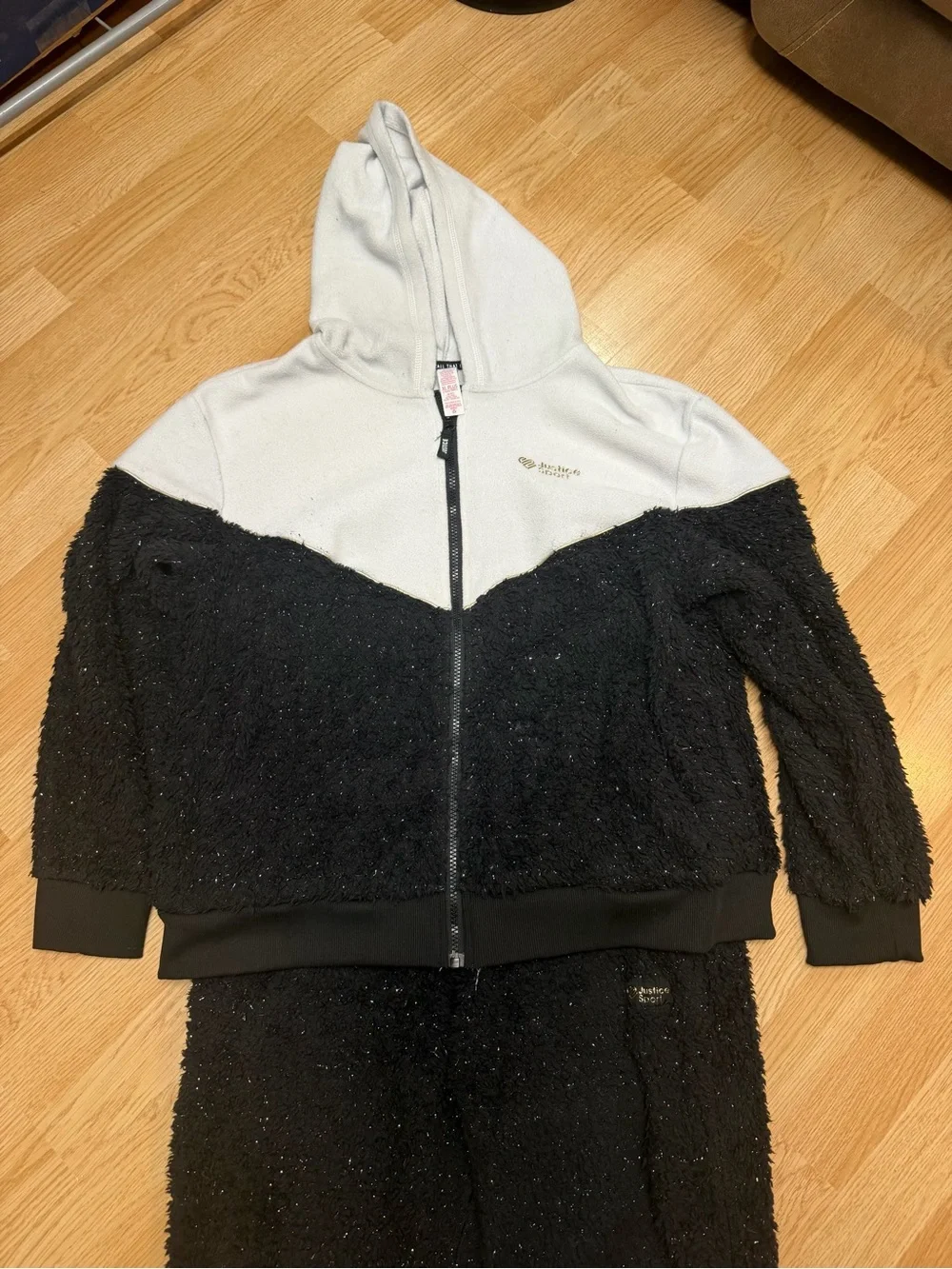 Justice Sport Girls XL Plus 16P 18P Faux Fur Hoodie Jogger 2 Piece Outfit Set
